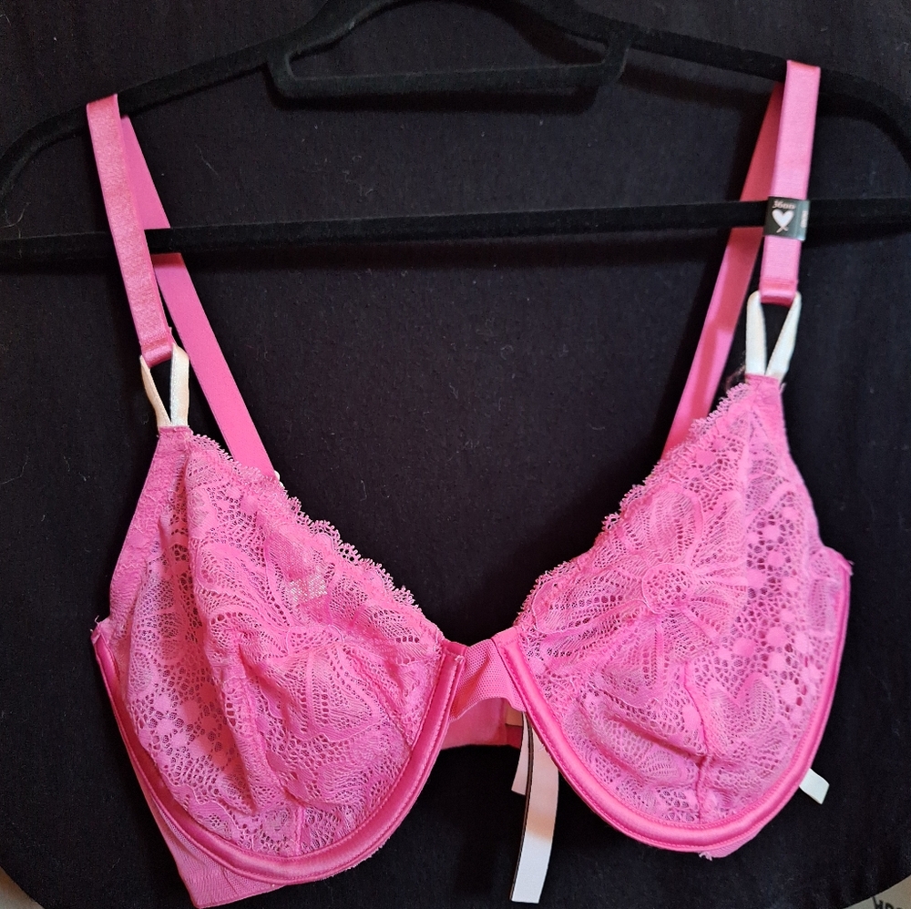 ❤NEW Victoria's Secret 36DD Pink Bra Underwire Lace Demi Adjust to Racerback NWT